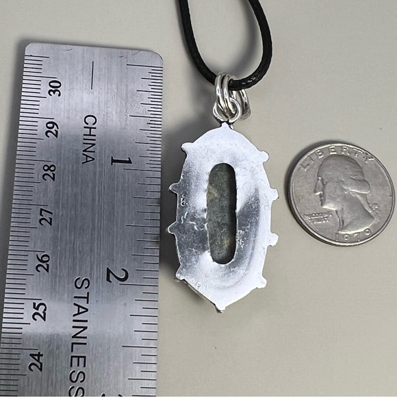 New Bumblebee Jasper Stone Silver Overlay Pendant with Cord - Picture 5 of 6